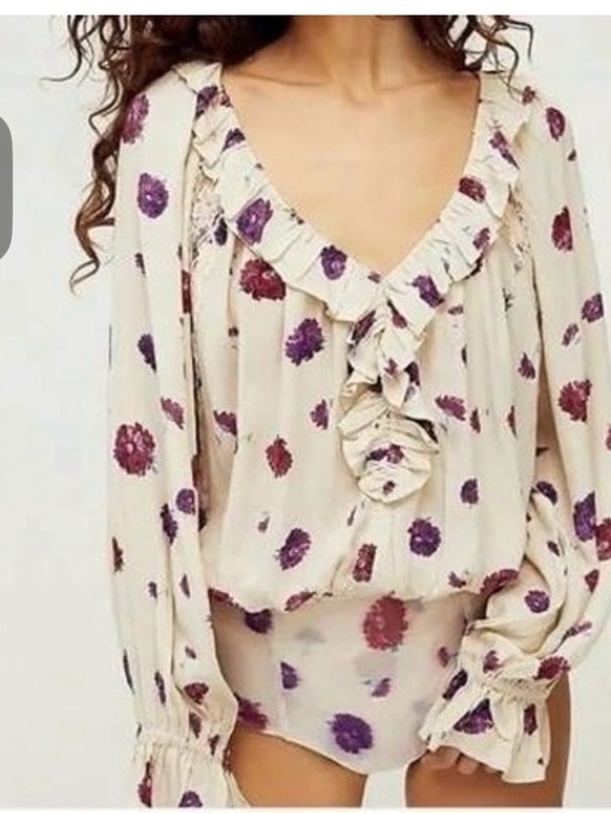 Free People Tops - Free People Intimately Floral Ruffled Bodysuit with Ruffles and Lace Trim M